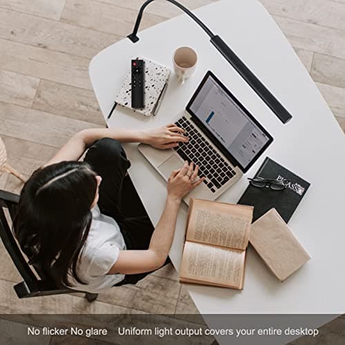 EYOCEAN Lampe de Bureau 12W, avec Télécommande, LED Protection des Yeux, Température de Couleur Réglable, Contrôle Tactile, Fonction de Mémoire et de Chronométrage, pour Beau Travail Lecture Plaisir