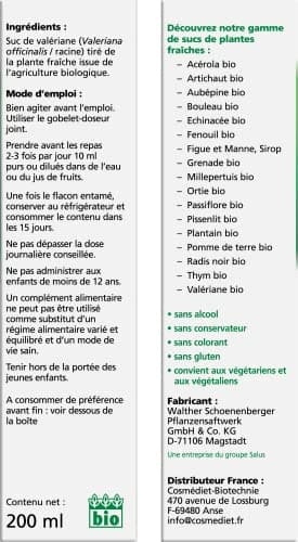 Salus – Valériane BIO – Complément Alimentaire à Base de Sucs de Plantes Fraîches – Contribue à Augmenter la Qualité du Sommeil et à un bon équilibre nerveux – Végan 200 ml