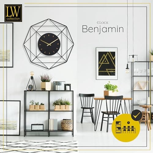 LW Collection Horloge Murale Benjamin Noir 80 cm - Grande Horloge Murale Industrielle en Métal - Horloge Murale Moderne - Mouvement Silencieux - Horloge Silencieuse