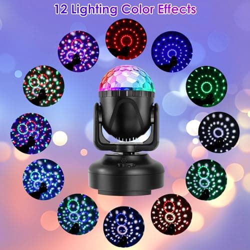 Boule Disco, Gomifie 12 Couleurs RGBW Boule à Facette Rotative Automatique et Réglable Manuellement, Jeu de Lumière USB avec 12 Modes d'éclairage et Musique Activée pour DJ, Noël, Bar et Fête