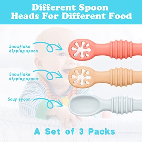 Vicloon Cuillères D'apprentissage pour Enfants et Bébé,3pcs Cuillere Bebe Apprentissage Ustensile D'apprentissage en Silicone Adapté à Dentition Première Étape Recommandé par Experts Sevrage
