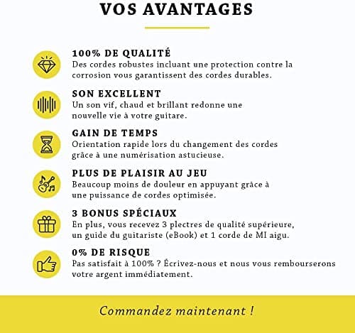 BELFORT® Cordes ☆ VAINQUEUR DE TEST 2019* ☆ Pour guitare folk & acoustique ☆ BONUS : Ebook gratuit + 3 plectres ☆ en Phosphor Bronze (lot de 6)