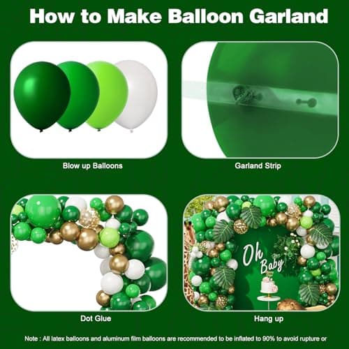 Kitchown 140 Pièces Jungle Forêt Ballons Vert Guirlande Tropical Jungle Decoration Palmier Confettis Latex Ballons Anniversaire Baby Shower Garçons Fille Safari Eté Hawaiian Party