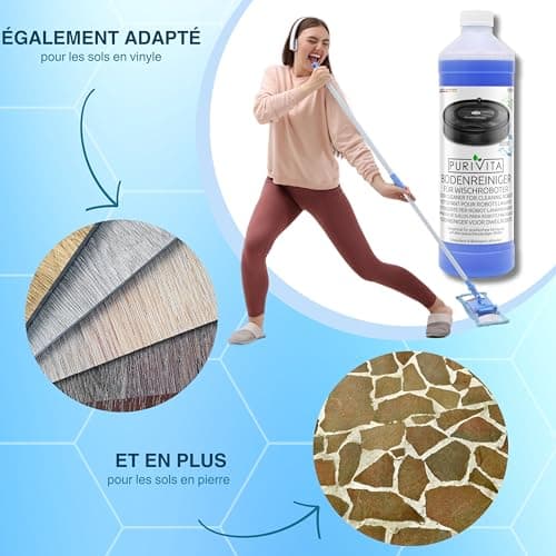 PURIVITA - Produit Nettoyant Sol pour robots laveur de sol - Concentré de détergent pour tous les robots lavants, y compris le Produit Aspirateur Laveur - Floor Cleaner d’1000 ml
