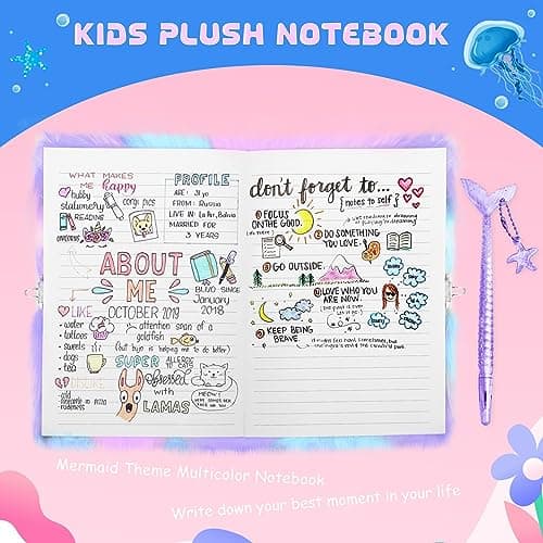 homicozy Journal intime pour fille avec cadenas - Papier à lettre sirène avec étui en peluche - Carnet privé avec stylo sirène et bracelet en perles - Violet