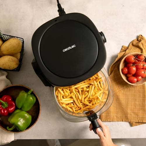 Cecotec Friteuse à Air sans Huile de 4,5 L Air Fryer Cecofry Flip&Grill 4500. 1500 W, 3 en 1 : Friteuse, Gril et Marmite, 6 Menus, Cuve en Verre, Température et Temps Réglables, Accessoires