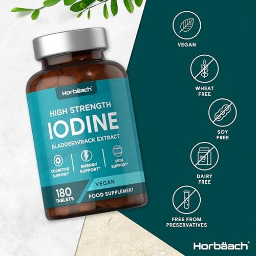 Iode 150 mcg | 180 Comprimés Vegan | Iode Complément Alimentaire avec Selenium | Iodine | par Horbaach
