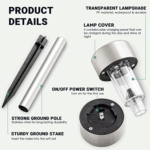 GIGALUMI Lampe Solaire Extérieur, Lampe Solaire Extérieur Jardin,Étanche Lumière Solaire Extérieur pour Terrasse, Pelouse, Jardin, Allée, Chemins, Acier Inoxydable,Lot de 12,Blanc
