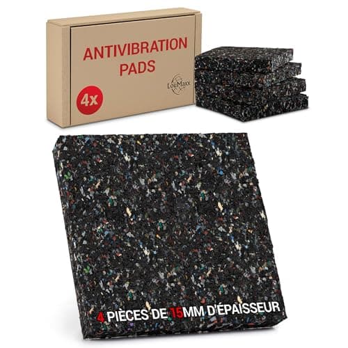 LouMaxx Tapis Anti-Vibration pour Machine à Laver - Lot de 4 Pièces 10cmx10cm - Mousse Antibruit Machine à Laver – Épaisseur 1,5 cm. Fabriqué en Allemagne, pour Tous Les Lave-Linge et Sèche-Linge.