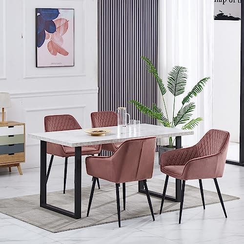 JYMTOM Lot de 4 Chaises Salle à Manger Roses Scandinaves, Chaises de Salon en Velours avec Dossier et Accoudoirs, Siège Rembourés, pour Salle à Manger, Bureau, Cuisine, Salon (4, Rose)