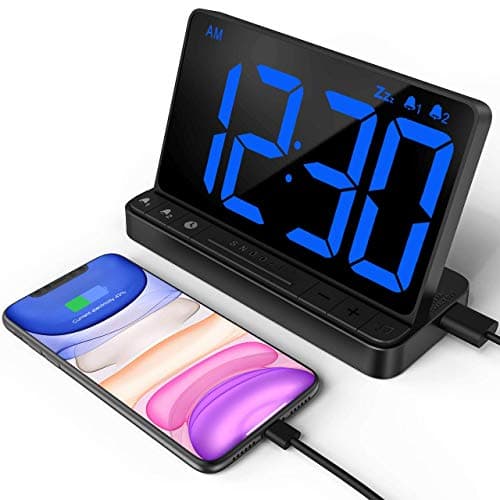 NOKLEAD Numérique Réveil - Horloge Digitale de Chevet avec 5 Sons, variateur Complet, Volume d'alarme réglable, Horloge numérique avec d'adaptateur USB, Grand Chiffre LED de 6,5 po, Snooze et 12/24hr