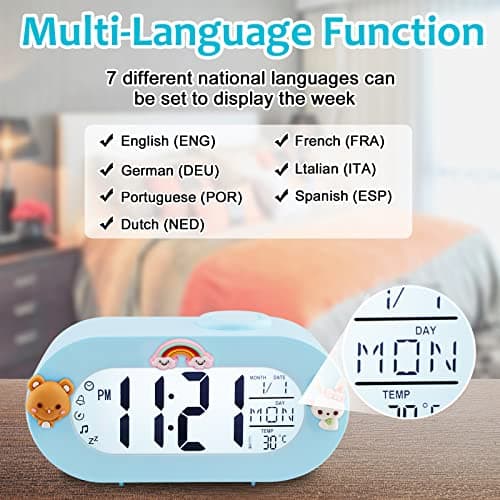 Ayybboo Réveil Numérique Enfants,Réveil Enfants avec Fonction Snooze 8 Sonneries 12/24 Heures,Réveil Enfants Filles Facile à Utiliser pour Chambre d'enfant,Chambre à Coucher,Salon (Bleu)