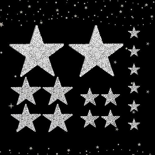 Lot De 16 Strass Thermocollant Étoile Strass Et Paillettes Écussons Thermocollants En Forme D'Étoile En Strass Sur Étoiles Argentées Pailletées En Tissu Blanc Brillant Pour Jeans, Sacs, Chapeaux