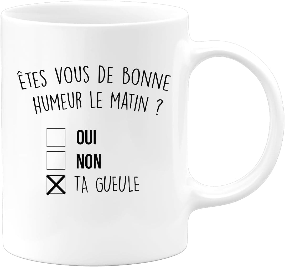 quotedazur Café-Croissant - Mug Personnalisable Texte Photo Humour Êtes-Vous De Bonne Humeur Le Matin Oui Non - Cadeau Noël Original Drôle Anniversaire Tasse Collègue Homme Femme - Blanc/Céramique