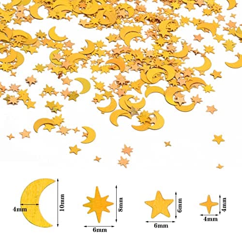 Vesaneae 30g/4000pcs Confettis de Table Étoile et Lune Holographique, Métalliques Feuille Étoiles Table Confetti, Mini Paillettes Feuille Confettis, pour Anniversaire Mariage Fête Décoration (Argent)