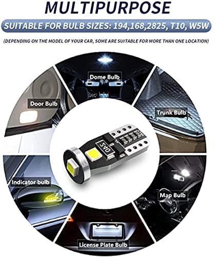 SageSunny 10 pièces Ampoule T10 W5W LED Intérieur Voiture 194 501 168 12V 3SMD 3030 puces 6000K Blanc pour Voiture Côté Dôme Carte Porte Courtoisie Coffre Plaque d'immatriculation Lumières