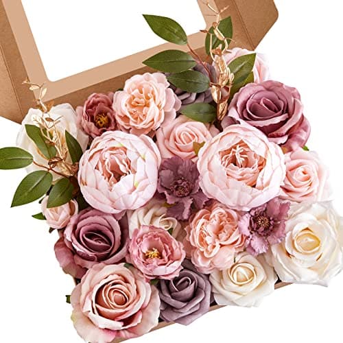 Serwalin Fleurs artificielles roses pour gâteau de mariage, fausses pivoines poudrées pour bouquets, centres de table, décoration d'intérieur, fête prénatale, fête prénatale, fleurs avec tiges