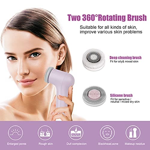 MYCARBON Brosse Nettoyante Visage Electrique IPX7 Etanche Microcirculation Bidirectionnelle Brosse Rotative Visage Rechargeable USB 2500mAh pour Nettoyage en Profondeur/Exfoliation/Massage/Soins Peau