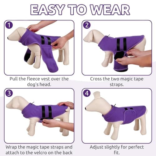 PUZAUKAL Pull pour Petit Chien,Pull-Overs pour Chien et Chat en Polaire Doux Veste Gilet Chien avec Harnais Pull Chaud pour Moyen Grand Chien Violet(L)