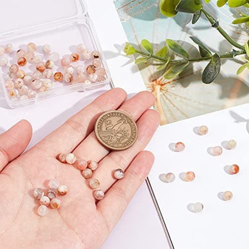 OLYCRAF 60pcs 6mm Perles D'Agate Fleur Cerisier Perles D'Agate Naturelle Perles Vrac Pierres Précieuses Perles Rondes pour Bijoux Bracele Bricoler Soi-Même Fabrication de Colliers - Trou: 0.8mm