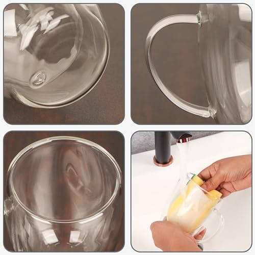 Belle Vous (Lot de 6) Tasse a Cafe Double Paroi - Verre Double Paroi 350ml avec Poignées - Tasse Double Paroi en Verre Borosilicate Thermorésistante pour Thé, Café, Cappuccino & Lattes