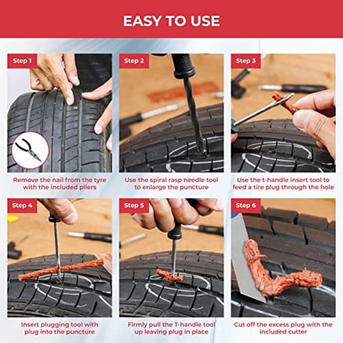 GADLANE Kit Reparation Pneu À Plat De Crevaison sans Chambre À Air Outils De 7 Pièces pour Camion De Moto De Voiture Automatique d'urgence VTT Jeep Tracteur