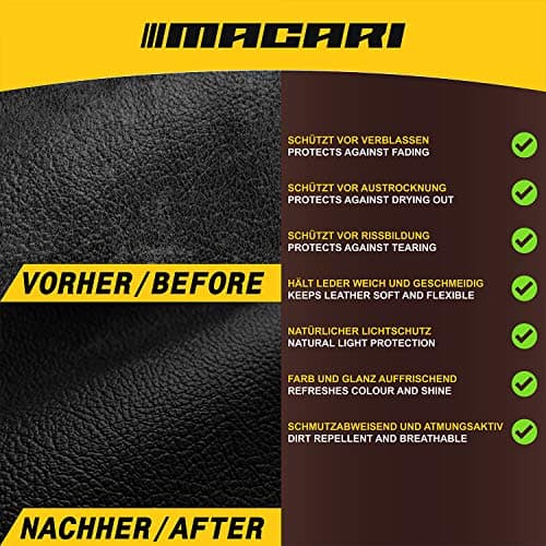 Macari Set d’entretien du cuir pour canapé, chaussures et voiture. Nettoyant pour coussins d’ameublement et graisse/crème pour cuir comme accessoires pour les sets de réparation du cuir