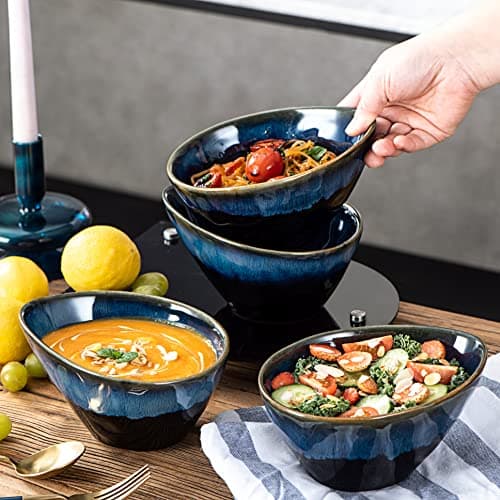 UNICASA Bol Ramen en Céramique, Bols Salade pour 4 Personnes - 800 ml, Saladier/Bol Soupe/Bol Dessert en Couleur Bleu