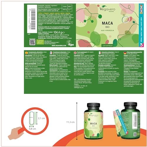 MACA BIO du Pérou 3000mg Vegavero® | 120 Gélules | UNIQUE : 4 Racines de Maca - Noire, Rouge, Jaune, Violette | Sans Additifs | Énergie + Libido + Adaptogene | VEGAN