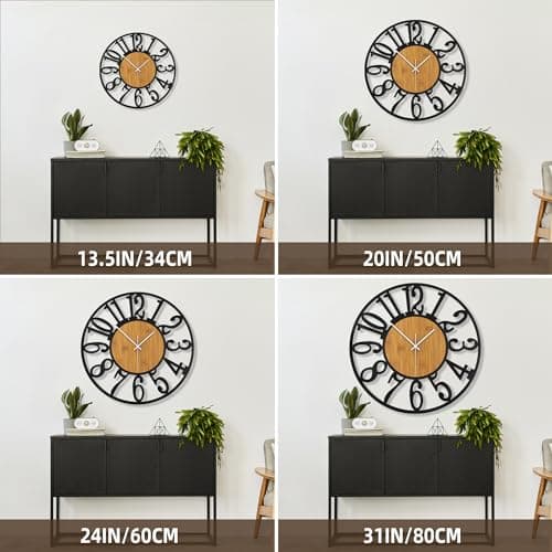 Mee 2ou Horloge Murale Design Moderne et Vintage, 80cm/ 32 Pouces Silencieuse sans Tic-Tac, Grande Horloge Murale Géante XXL, Disponible en 34cm, 40cm, 50 cm, 60 cm, 80 cm pour le Salon Cuisine Bureau
