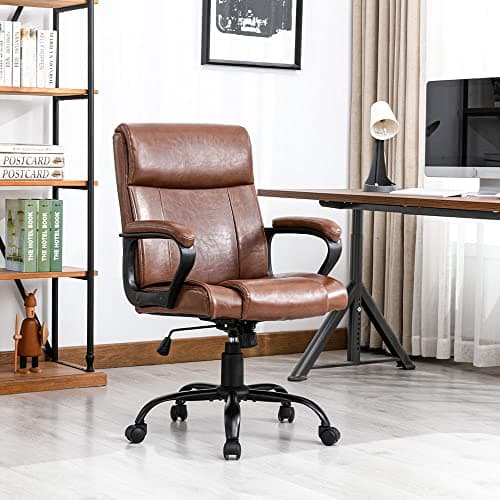 AISALL Chaise de Bureau, Chaise Ergonomique Bureau, Chaise d'ordinateur Rétro, Hauteur Réglable, Chaise Pivotante en Cuir de PU avec Fonction d'accoudoir Pivotant (Marron)