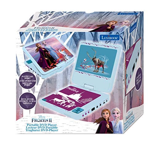 Lexibook Lecteur DVD Portable Disney, Reine des neiges, secteur ou piles, prise écouteurs, entrée line-in, bleu ciel