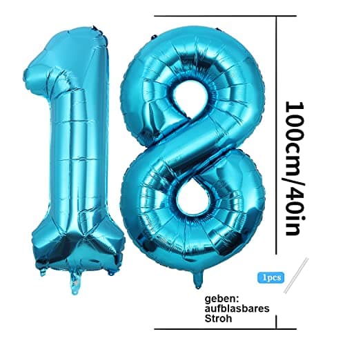 Ballons Chiffre de 18 ans - 101 CM Ballon Anniversaire Décoration d'anniversaire Ballon Helium Anniversaire Ans Deco Anniversaire