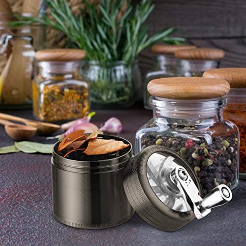 LIHAO 2”(5cm) Grinder Moulin à Herbes Épices en Zinc Alliage en 4 Pièces avec Manivelle - Nickel Noir