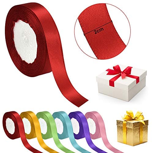 DECARETA 6 Rouleaux de Ruban Satin 22m*2cm Ruban de Soie Rubans de Couleur Ruban Satin Mariage Celebrate Ruban de Noël Coupable Rubans pour Emballage Cadeau, Decoratif, Bricolage, Artisanat