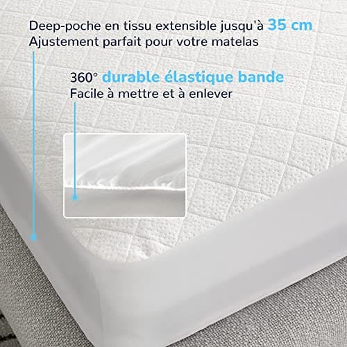 RECCI Protège Matelas 160 x 200 cm - 100% Fibre de Bambou, Ultra Doux, Hautement Respirant, Hypoallergénique, Silencieux, Drap Housse, Protège Matelas Imperméable, Couvre Matelas 160 x 200
