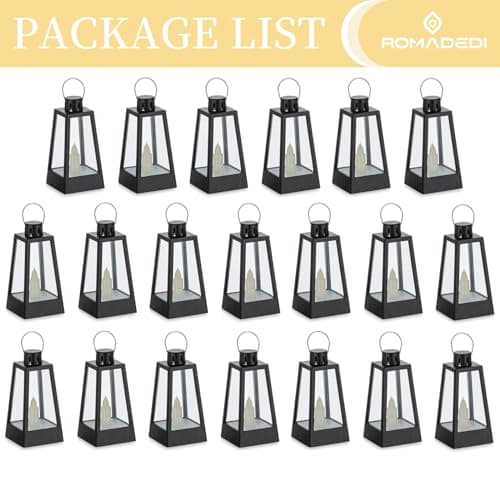 Romadedi Lanterne LED Exterieur Halloween - Lot de 20 Mini Noir Lanterne Bougie Decorative à Suspendre pour Ramadan, Mariage, Noel, Decoration de Table, Deco Champetre