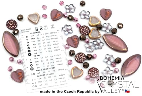 45+ pcs (60g) of Focal Glass Bead Mix with Table-Cut Flower and Butterfly Beads, PG Pink Purple