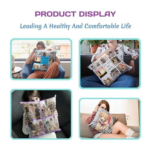 Coussin Personnalisé, Concevez Votre Propre Oreiller Photo, Impression Recto Verso, Oreiller De Couchage Amovible Et Lavable, Adapté Aux Cadeaux Créatifs Maison/Hôtel/Vacances (4 Photo, 50 x 50 cm)