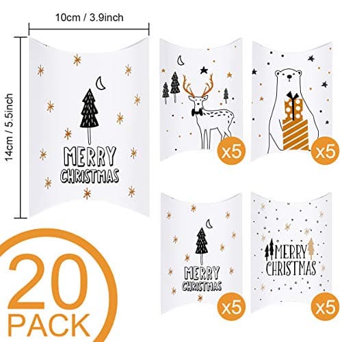 Kiiwah 20 pièces Boite Papier Kraft avec Autocollant Thème de Noel Petites Boite Carton pour Cadeaux de Noel, Surprises, Bonbons, Bijoux et Décoration