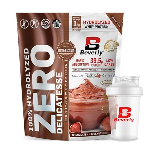 Beverly ZERO DÉLICATESSE | 1 kg | 85% de protéines de lactosérum hydrolysées | Avec Digezyme et Tolerase | Masse et force musculaire | Mixeur offert (CHOCOLAT NOISETTE)