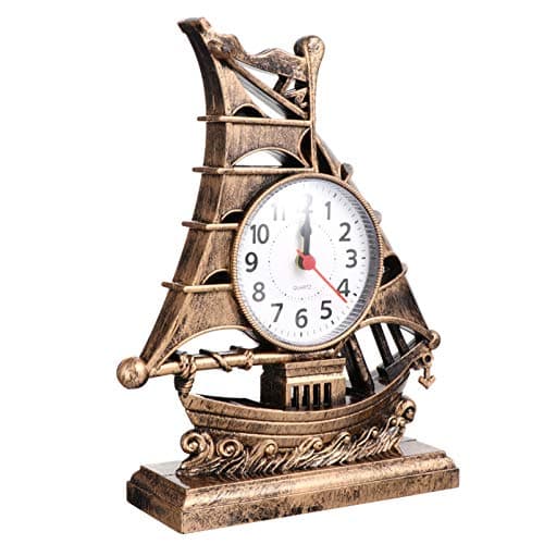 BESPORTBLE Réveil Silencieux Analogique Réveil Voilier en Forme de Réveil De Chevet Horloge de Graduation pour Chambre De Chevet Bureau (D' Or) Horloge De Table Rustique