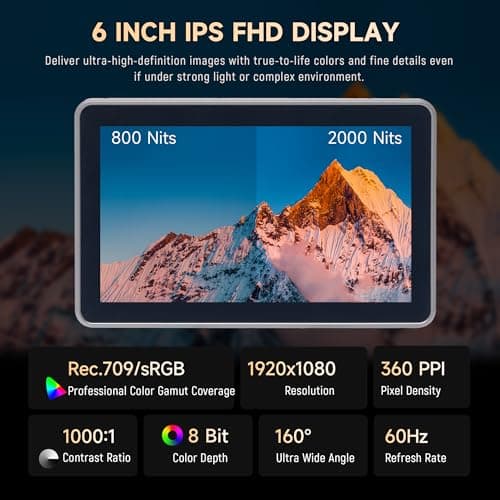VILTROX DC-X3 2000 Nits SDI Kit Moniteur de terrain pour caméra avec cage, 4K HDMI Moniteur vidéo à écran tactile avec pare-soleil/batterie, 3D Lut 1920X1080 HD Full Waveform Focus Peaking VectorScope