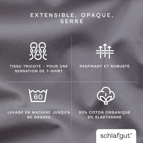 schlafgut Pure Drap-Housse de 180x200cm à 200x220cm, 95% de Coton Organique Doux et 5% élasthanne, Doux et Robuste, Grey Mid