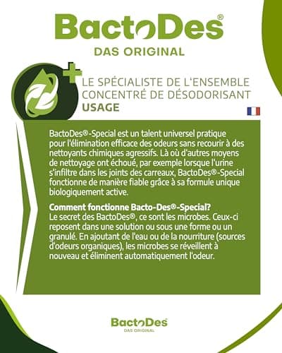 BactoDes - Desodorisant Maison 1L concentré avec Vaporisateur mélangeur - Nettoyant enzymatique Universel avec Action microbienne Bio - Élimination Efficace de Toutes Les Odeur Maison