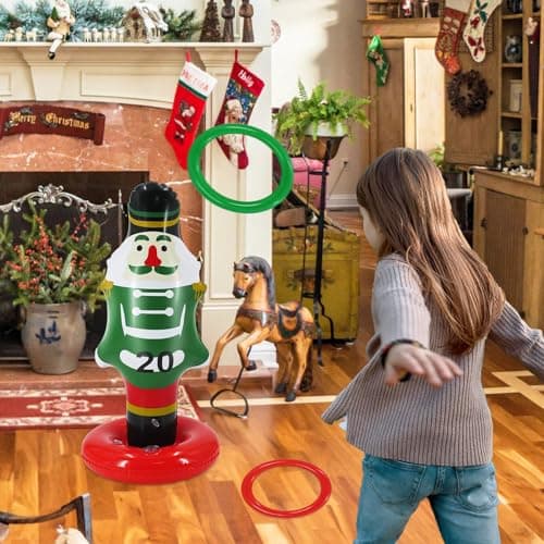 Jeu de Lancer Gonflable, Jeu de Lancer d'anneaux de Noël, avec 2 Anneaux de Lancer pour Vitesse et Agilité Jeux de Pratique, Jeux de Noël Fêtes, Carnaval, Jardin, Jeux de Plein Air