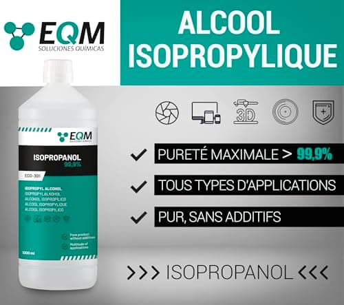 EQM - ECO-301 - Alcool Isopropylique Pur à 99,9% - 1L - Nettoyage de composants électroniques, objectifs et écrans - Nettoyage des résines d'impression 3D