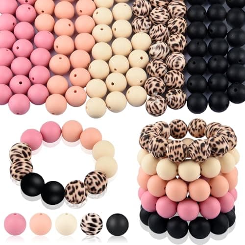 ASTARON 100 pièces de perles en silicone de 15 mm pour la fabrication de porte-clés, perles rondes en silicone rose noir en vrac pour bracelets, stylos, artisanat, fabrication de bijoux