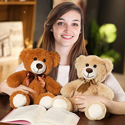 SNOWOLF Peluche d'ours Adorable Animal empaillé Oreiller poupée d'ours Cadeau d'enfant garçon Fille Anniversaire Noël Saint Valentin (13.7In/35CM,Cream)