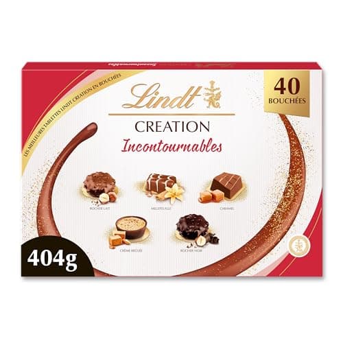 Lindt - Boîte CRÉATION Incontournables - Assortiment de Chocolats Noirs et au Lait - Inspiration pâtissière - Idéal pour Noël, 404g